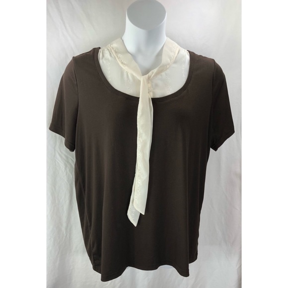 Lane Bryant Tops - Lane Bryant brown white embroidered shirt top 5156